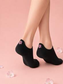 5 Pairs (Non-Embroidered) Black Crown Flower Campus Style Breathable Sweat-Absorbent Versatile Women's Socks Randomly Shipped - Black - View 2