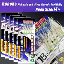 5 Packs Sabiki Rig With Fish Skin And Silver Threads, Glow Beads, High Carbon Steel Hooks, Efficient Sea Fishing Accessories (Suitable For Mackerel/Sardine/Bass/Tuna) - White - View 10
