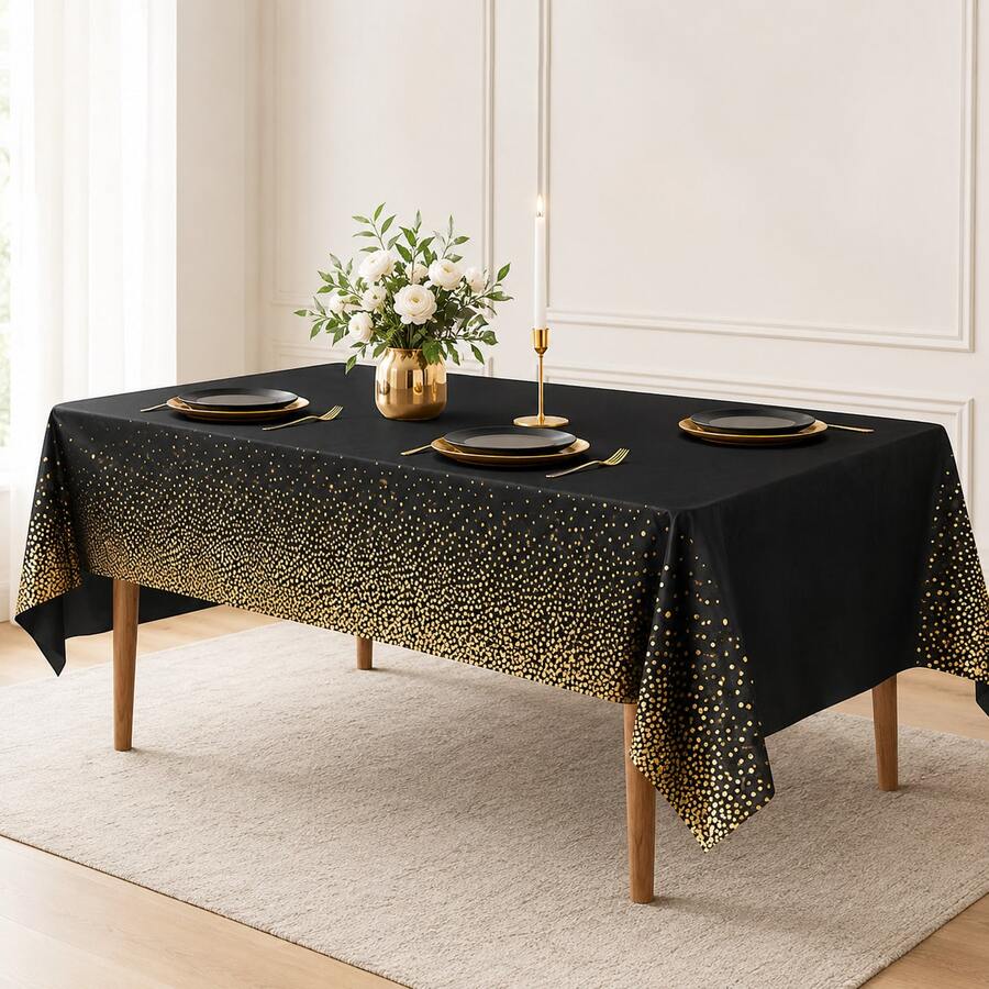 1pc Disposable Waterproof Oil-Proof PEVA Polka Dot Party Tablecloth, For Birthday, Graduation, Restaurant, Wedding Anniversary Bridal Shower Picnic Tea Party Table Decoration - Black - View 1