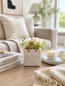 Resin Handbag Shaped Vase, White Flower Pot With Gold Handle, Modern Indoor Plant Pot, Home Office Living Room Decor, Elegant Desktop Ornament - Platinum Handbag - View 3