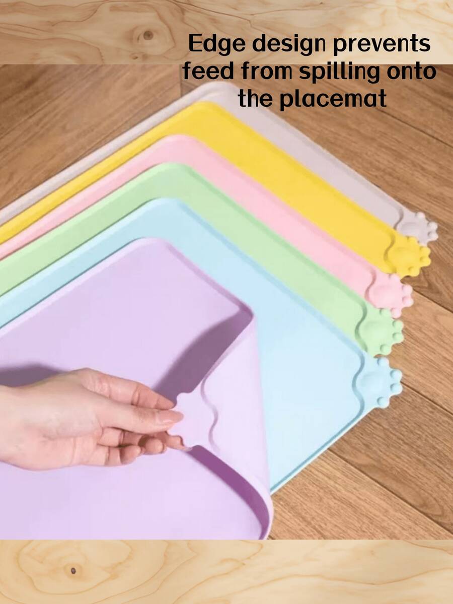 1 PC Multi-Color Pet Silicone Placemat, Waterproof, Oil-Proof, Easy To Clean, Non-Slip, Durable, Won't Damage Floors, Foldable For Storage, Suitable For Cats And Dogs, Protect Pet Dining Hygiene, Dogs Stuff,Cat Stuff,Pet Supplies - Multicolor - View 1