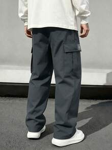 Spring/Autumn Plus Size Multi-Pocket Straight Leg Cargo Pants, Men's Loose Outdoor Commute Casual Long Pants - Dark Grey - View 2