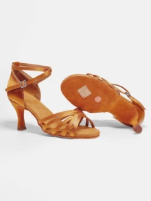 Giày sandal khiêu vũ Latin nữ màu nâu satin gót nhọn, giày nhảy Salsa/Ballroom - màu nâu - View 5