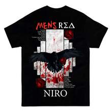 Camiseta gráfica de hip-hop del rapero Niro 2025 para hombre, estilo gótico hip-hop, manga corta, algodón vintage, ropa urbana para fans, modelo unisex. - Negro - Ver 1