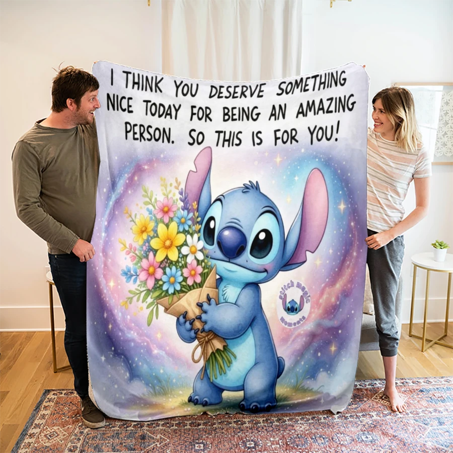 Disney 1件裝多彩卡通花卉星星史迪仔愛心迪士尼全明星主題法蘭絨印花毯,冷氣蓋毯 - 100%聚酯纖維針織絎縫毯,數位印花 - 舒適床上用品適用於四季,適合午睡、露營、旅行 - 送給朋友和家人的理想禮物,舒適法蘭絨毯 - 多種尺寸可選,超柔軟,適用於沙發/床,四季必備,適合在沙發上日常放鬆 - 彩色 - 查看 1