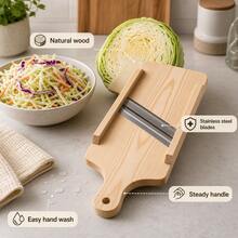 Affettaverdure in legno per cavolo con 2 o 3 lame in acciaio inox, mandolina con manico stabile per tagli uniformi, insalate fresche, contorni e preparazione quotidiana dal look naturale - Marrone a tre lame - Visualizzare 8