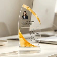 1pc Customized Photo & Text Acrylic Sail-Shaped Trophy, Personalized Engraved Marble Pattern Design Trophy, Suitable For Graduation, Sports And Retirement, Thoughtful Commemorative Gift - Multicolor - View 16