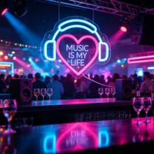Music Is My Life 耳機愛心 LED 霓虹燈牌,創意音樂金句霓虹燈,USB 供電壁掛裝飾燈,適用於臥室、遊戲室、音樂工作室、酒吧、咖啡廳,音樂愛好者的理想新穎禮物,室內派對與節慶裝飾 - Music Is My Life - 查看 4