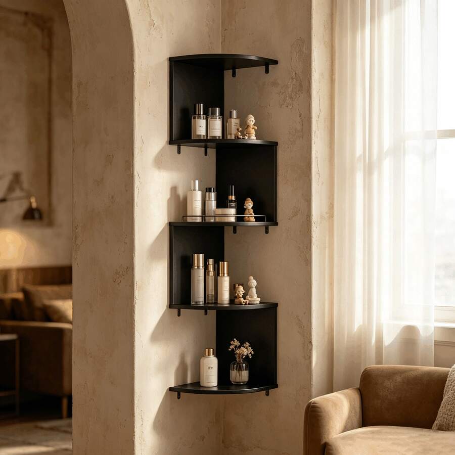 5-Tier Triangular Wall-Mounted Storage Bookshelf, No-Drill Corner Shelf, Multi-Functional Organizer Rack For Bedroom, Living Room, Study And Kitchen - Multicolor - View 1