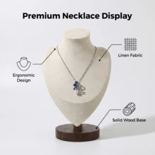 1pc Solid Wood Base, Premium Linen Fabric, Portrait Neck Model Jewelry Necklace Storage Display Prop, Suitable For Jewelry Store Display, Home Daily Storage, Live Streaming Photography Display Rack - Beige - View 4
