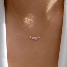 1pc Cubic Zirconia Flower Leaf Heart Snake Pendant Necklace, Gold Jewelry, Bridesmaid Gift, Gift For Her - Rose Gold - View 5