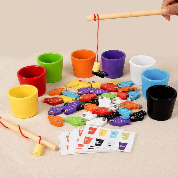Juego de Pesca Magnético de Madera: Clasificación de Colores Temprana, Juguete de Clasificación y Emparejamiento de Peces, Regalo Educativo de Aprendizaje de Reconocimiento de Colores y Motricidad Fina para Niños y Niñas de 3+ Años
