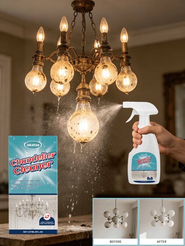 jakehoe Spray de Limpeza de Lustre, Limpeza e Cuidado Diário de Lustre Doméstico, Spray de Remoção de Poeira. Este Spray de Limpeza de Lustre é especialmente projetado para a limpeza de luminárias domésticas. A névoa fina pode absorver facilmente o pó e limpar rapidamente a superfície das luminárias sem necessidade de limpeza repetida. Ele não apenas limpa, mas também cuida da iluminação, restaurando a transparência e o brilho dos acessórios de cristal, vidro e metal, e melhorando a qualidade do lar.