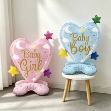 2pcs Pink And Blue Base Heart Balloons, Gender Reveal Balloons, Suitable For Birthday Party Decoration - Multicolor - View 3