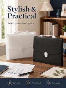 1pc Hot A4 Handheld Expanding File Folder, Large Capacity Multi-Layer Document Organizer PP Storage Bag, Office Supplies, Back To School Essential - Multiple Styles - View 7