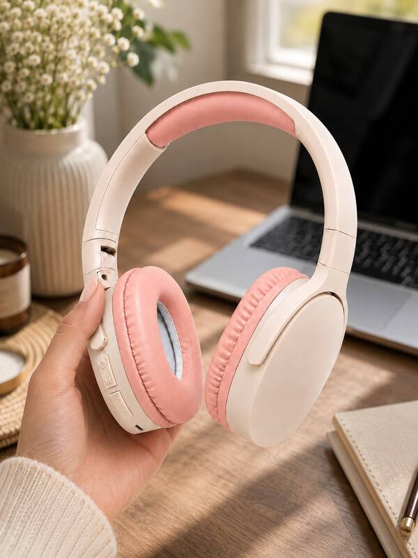 Cuffie Bluetooth senza fili, adatte per donne e ragazze, cuffie stereo in-ear pieghevoli con morbidi e spessi cuscinetti per le orecchie, fascia regolabile, cuffie portatili per viaggi, scuola, ufficio, computer portatile e uso con telefono.