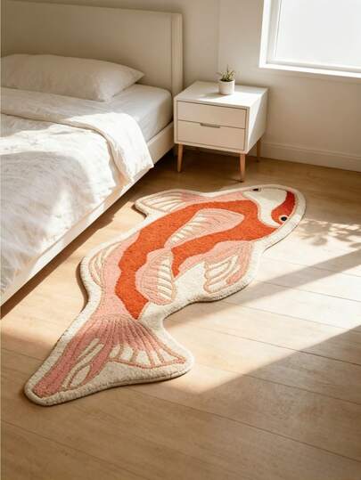 Japanese Style Cozy Living Room Carpet, Lucky Koi Decorative Bedroom Rug, Asymmetrical Shape Non-Slip Mat For Rest Room, Cartoon Ins Fluffy Carpet For Wardrobe, Washable Floor Mat For Home, Balcony, Bathroom