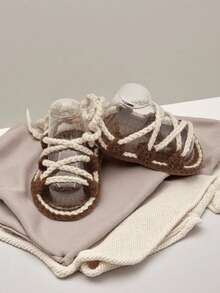 Handmade Infant Sandals, Natural Beige, Lace-Up Style - Coffee Brown - View 6