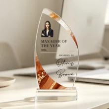 1pc Customized Photo & Text Acrylic Sail-Shaped Trophy, Personalized Engraved Marble Pattern Design Trophy, Suitable For Graduation, Sports And Retirement, Thoughtful Commemorative Gift - Multicolor - View 18