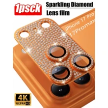 Lens Film For IPhone 17Pro/17Pro Max, Shiny Rear Camera Protective Cover, Diamond Inlaid Film, Starry Orange Rear Camera Protective Film, Scratch-Resistant Anti-Fingerprint Full Coverage, Phone Decoration Accessory, Hot-Selling Birthday Gift For Best Friend, Holiday Gift - Orange - View 2