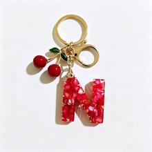 1pc Red Bohemian Style Resin Drip Letter Keychain, Cute Cherry Pendant, Fashionable Personalized Initial Bag Charm, Exquisite Accessory Gift For Girls - Red - View 15