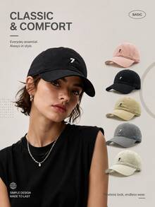 1pc Unisex Minimalist Number 7 Baseball Cap, Vintage Washed Dad Hat, Embroidered Logo, Adjustable Casual Hat, Suitable For Spring, Autumn, Summer Travel - A - View 2