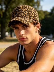 Gorra de béisbol de mezclilla desgastada con estampado de leopardo para hombres y mujeres - A - Ver 1
