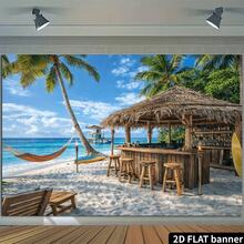 1pc Tropical Island Beach Bar Banner, Polyester Material, Suitable For Wedding, Birthday, Summer Pool Party, Tropical Theme Party, Beach Theme Decoration, Indoor And Outdoor Use, Home Decor, Garden Decor And General Theme - A - View 7