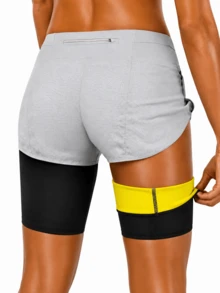 1 Pair Women's Compression Thigh Sleeves, Contrast Color, Comfortable Ring Pressure, Suitable For Fitness Equipment Training, Indoor Workout - Black - View 2
