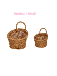 Plastic Woven Basket Kitchen Ginger Garlic Storage Basket Vintage Wall-Mounted Kitchen Utensil Storage Basket Handheld Decorative Small Flower Basket Mini Woven Basket Fruit Vegetable Basket Home Organization Storage Kitchen Utensils - Brown - View 11
