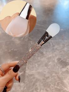 1 Peça Escova de Limpeza Facial DIY com Strass Brilhante Altamente Atraente, Ferramenta Portátil de Aplicação de Máscara Amigável à Pele para Limpeza Facial e Cuidados com a Pele, Presente - Prata - Visão 3