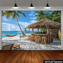 1pc Tropical Island Beach Bar Banner, Polyester Material, Suitable For Wedding, Birthday, Summer Pool Party, Tropical Theme Party, Beach Theme Decoration, Indoor And Outdoor Use, Home Decor, Garden Decor And General Theme - A - View 6
