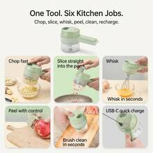 4 In 1 Handheld Electric Vegetable Cutter Set, Wireless Mini Food Processor With Cleaning Brush & Whisk, Portable Green Garlic Chopper & Meat Grinder For Onion Chili Ginger,Garlic Press,Meat Grinder,Vegetable Cutter,Food Chopper,Electric Slicer - Multicolor - View 3