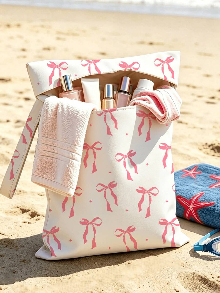 夏季新款粉色蝴蝶結圖案乾濕分離袋 | 洗漱包 | 化妝包 | 可重複使用防水收納袋 | 行李收納袋 | 女款手提包 | 戶外休閒收納袋 | 耐用拉鍊設計 | 適合存放泳衣、旅行用品、海灘與泳池裝備、髒衣物及瑜伽運動服 | 宿舍與大學生必需品 | 家庭生活必需品 | 送給朋友與親人的完美禮物 | 旅行必需品 - 彩色 - 查看 1