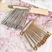 5/10/15Pcs Large Golden Safety Pins With Sparkling Rhinestone Embellishments – Elegant Curved Design For Securing Clothing And Accessories, Pins For Clothes - Multicolor - View 6
