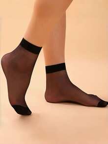 10/20 Pairs Random Transparent Breathable Stockings Suitable For Daily Wear - Black - View 3