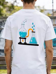 Camiseta para hombre con estampado de dibujos animados de equipo de laboratorio y patrón de letras, camiseta de diseño novedoso para hombre, de manga corta y a la moda, cómoda y versátil par - Blanco - Ver 6