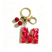 1pc Red Bohemian Style Resin Drip Letter Keychain, Cute Cherry Pendant, Fashionable Personalized Initial Bag Charm, Exquisite Accessory Gift For Girls - Red - View 33