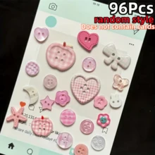 16/26/36/46/56/66/76/86Pcs Buttons, Pink Mixed Buttons/Suitable For Bracelet Charms/Pink-Apple-Heart-Bow-Pattern Random, Suitable For DIY Scrapbook Decoration And Clothing Accessories, Cute Mixed Bracelet Button Charms, Random Styles - Multicolor - View 15