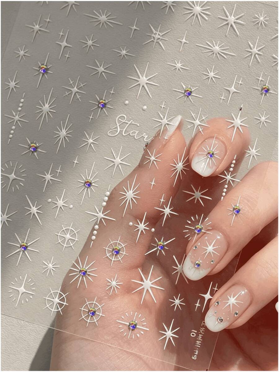 Stiker Seni Kuku Kristal Rhinestone, Dekorasi Kuku Ukiran Rhinestone, Stiker Bahan Kuku Seni Warna-warni Berkilau Berbentuk Bintang dengan Payet Berkilau Foil Emas, Dekorasi Kuku Perekat Sendiri - MultiWarna - View 1