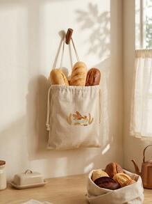 Cirelle 1 pieza Bolsa de pan de lino hecha a mano, reutilizable con diseño de cordón, adecuada para almacenar tostadas, pan, sándwiches, los mantiene talla grande frescos por talla grande tiempo - Multicolor - Ver 7