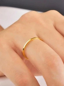 1件極簡風 2/3/4/6mm 中空純素戒指，精緻女款飾品禮物 - 金色 - 查看 8
