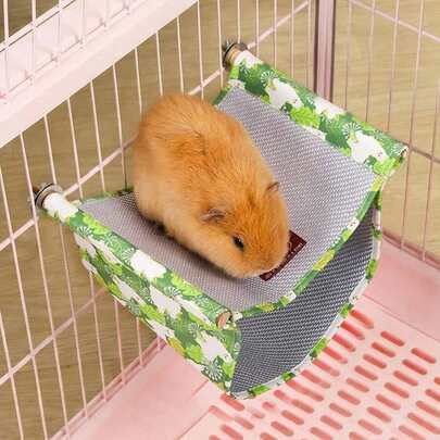 1pc Small Animal Hammock, Breathable Hamster Cooling Mat, Summer Cage Liner With Wooden Rod, Suitable For Guinea Pig, Sugar Glider, Squirrel