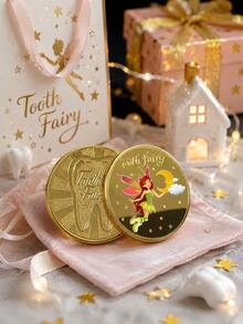 1pc Tooth Fairy Theme 3D Embossed Gold Plated Commemorative Coin, Suitable For Tooth Loss, Birthday, Holiday Gift, Perfect For Christmas Party, Room Decor, Home Decor, Christmas Small Gift, Classroom - Multicolor - View 3