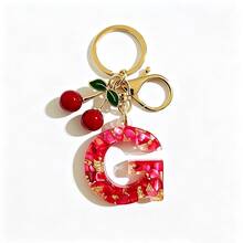 1pc Red Bohemian Style Resin Drip Letter Keychain, Cute Cherry Pendant, Fashionable Personalized Initial Bag Charm, Exquisite Accessory Gift For Girls - Red - View 21