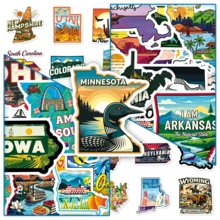 50pcs Landscape Travel Illustration USA State Map Creative Cartoon Decorative Bicycle Envelope Stickers - Map Of the United States - 2044 - View 1
