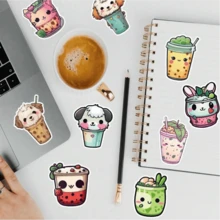 50pcs Pearl Milk Tea Stickers, Cute Cartoon Stickers, Pearl Milk Tea Merchandise, Pearl Milk Tea Gift Merchandise, Pearl Milk Tea Decals, Fun Pearl Milk Tea Vinyl Waterproof Stickers, Suitable For Laptops, Bumpers, Skateboards, Water Bottles, Computers, Phones, Bobs Burgers Stickers, Ice Cream Stickers - 7*6*1 - View 5