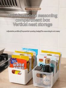 Durable Transparent Condiment Storage Box With Adjustable Divider Multipurpose Kitchen Organizer Box For Home Kitchen Organization Countertop Apartment Essentials Stackable Detachable Fridge Organizer Fridge Restock Great Restaurant Summer Cleaning - Multicolor - View 11