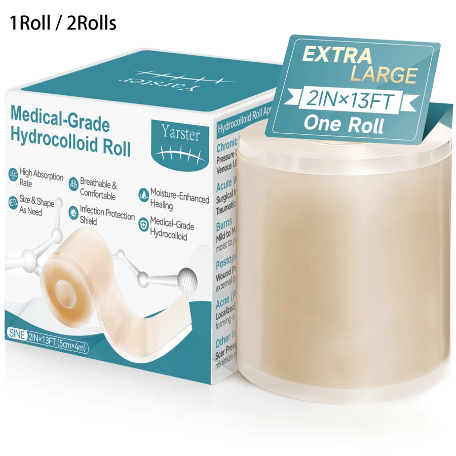 Hydrocolloid Roll For Wound Care, Extra Large Self-Adhesive Hydrocolloid Bandages, Cut-To-Size Patch, Ultra Absorbent & Waterproof, First Aid Kit Essential (2in*13.4ft) - 2in*13ft - View 1