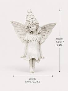 Resin Sitting Fairy Statue With Floral Hair Ornament And Wings, Weather-Resistant Fairy Sculpture For Outdoor Garden, Yard, Patio, Balcony Decoration, Suitable For Backyard And Home Use - Flower Winged Fairy - View 4